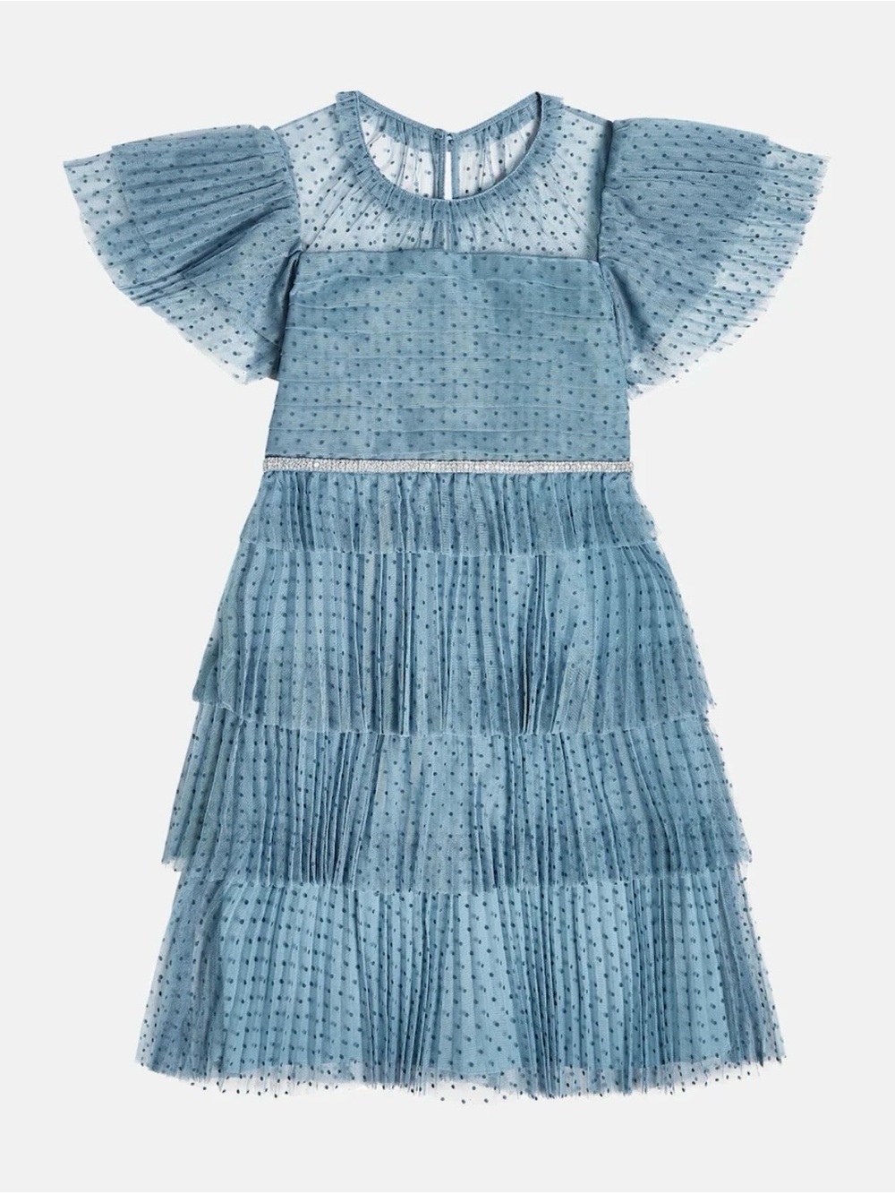 Self-Portrait Kids Blue Dot mesh tiered dress